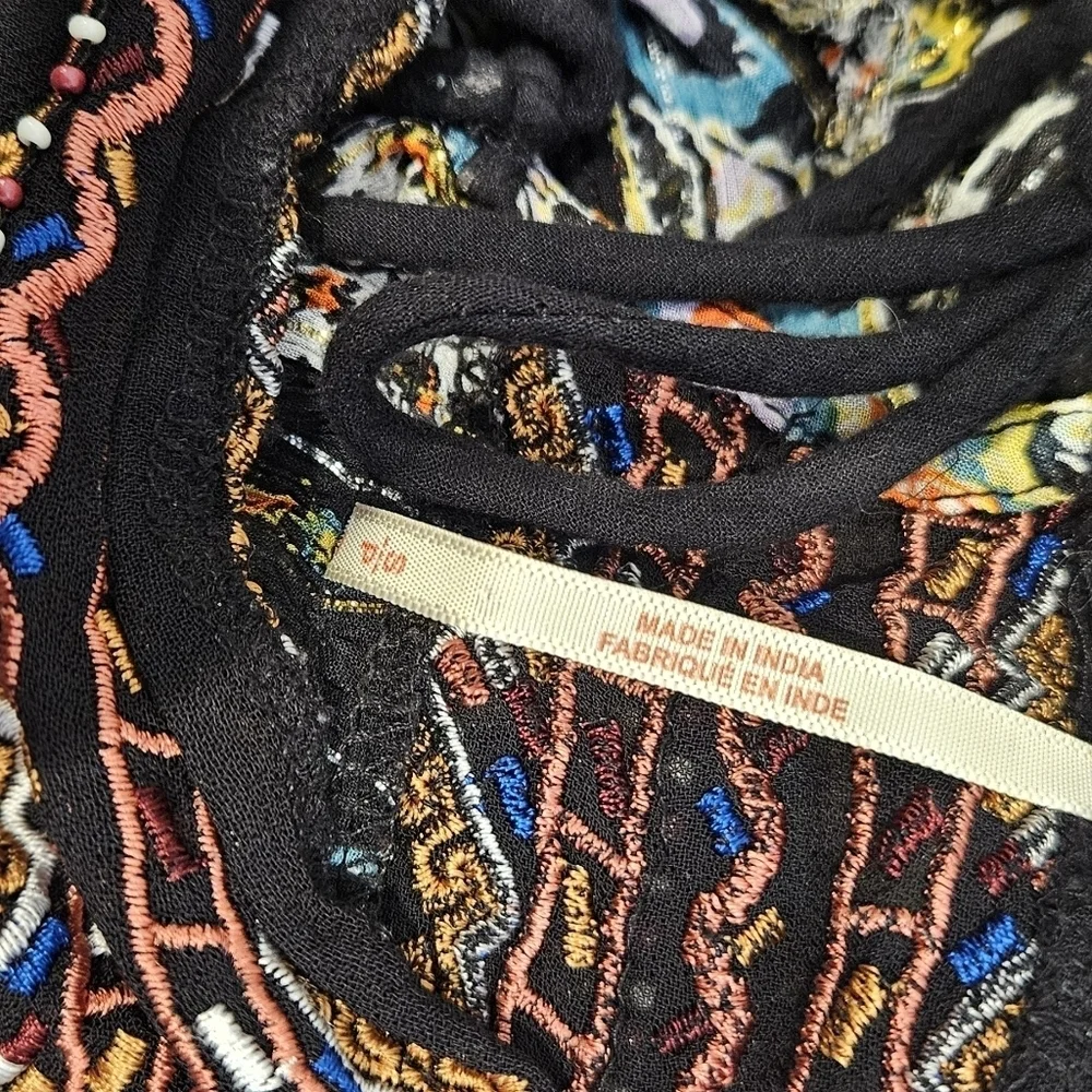 Free People Flowy Black Floral Boho Top Size Small